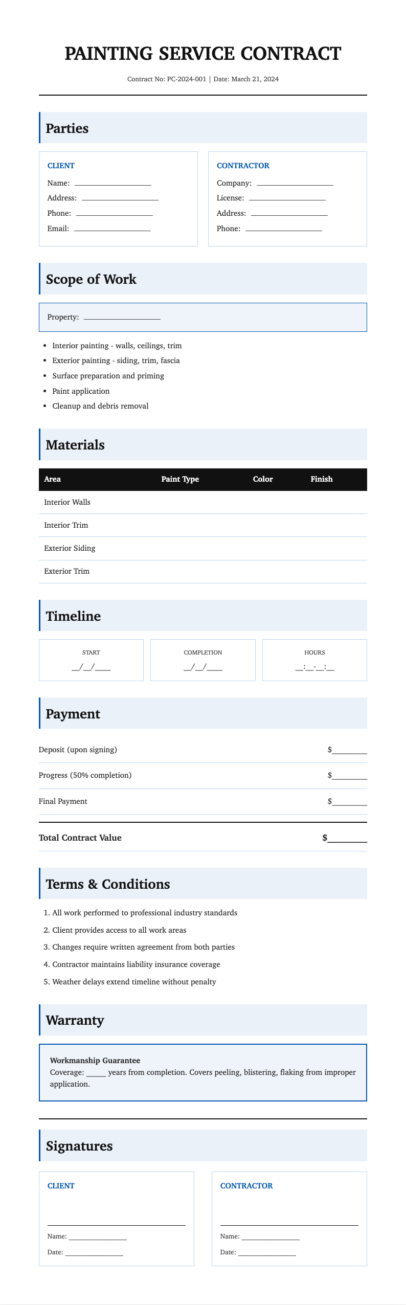 Classic professional painting contract